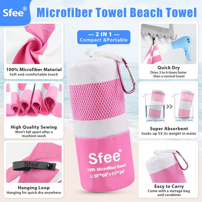 Sfee 2 in 1 Microfiber Oversized Beach Towel, Quick Dry Towel Travel Towel Camping Towel Super Absorbent Compact Lightweight Sports Gym Towels for Beach,Gym, Hiking, Pool, Backpacking, Bath, Yoga - Image 2